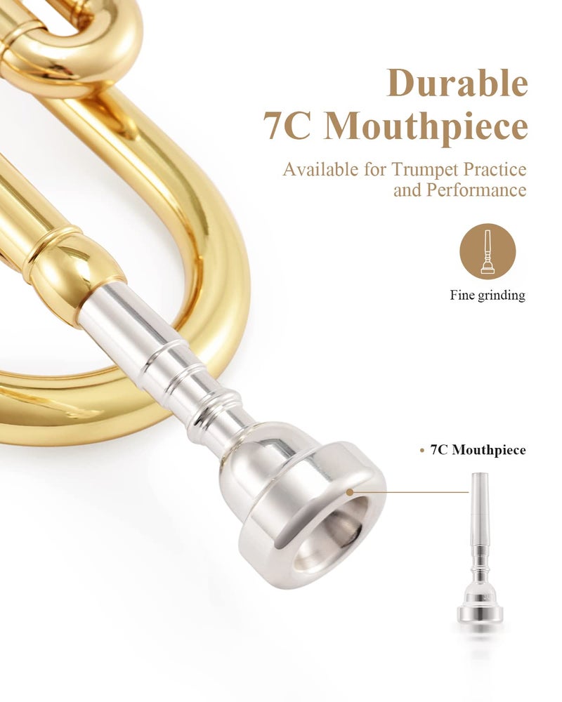 Eastar Bb Standard Trumpet Set for Beginner, Brass Student Trumpet Instrument with Hard Case, Cleaning Kit, 7C Mouthpiece and Gloves, ETR-380, Golden - Image 5